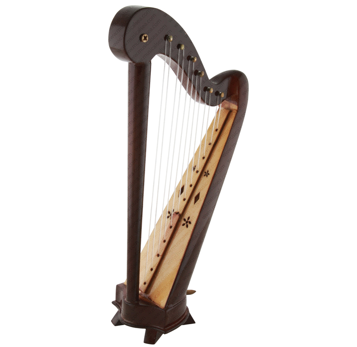 Miniature Brown Harp Musical Instrument Replica Gift